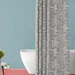 ArtzFolio Grey and White Geometric Printed Waterproof Shower Curtain-18