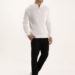 Kveto style redefined Men Ribbed Pullover with Zip Detail-image-37