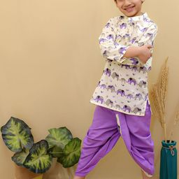 Superminis Boys Printed Pure Cotton Band Collar Straight Kurta With Dhoti Pants-67