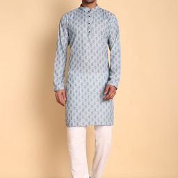 Vardha Geometric PrintedMandarin Collar Cotton Straight Kurta-image-82