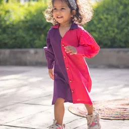 Peekaaboo Kids Colourblocked Cotton Puff Sleeve Shirt Dress-picture-26
