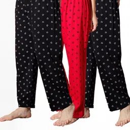 Pack of 3 Women Heart Printed Cotton Comfortable Pyjama/Lounge Pants-image-66