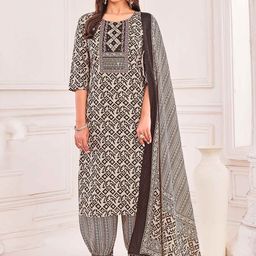 MOJILAA Women Printed Regular Sequinned Kurta with Trousers & With Dupatta-11