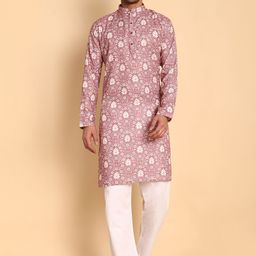 Vardha Floral Printed Mandarin Collar Cotton Straight Kurta-image-99
