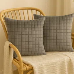 MFD HOME FURNISHING Grey Set of 2 Square Cushion Covers-picture-34