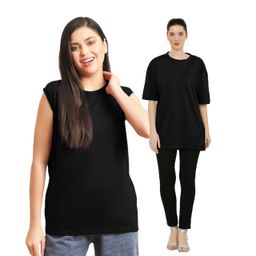 NOTWILD Women Pack Of 2 Solid Round Neck Cotton Oversized T-shirts-image-56