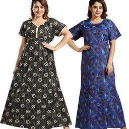 Inner Beats Women Pack Of 2 Multicoloured Cotton Blend Nightdress-picture-12