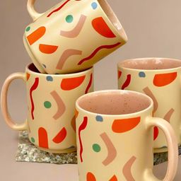 NURTURE INDIA Beige & Red 4 Pieces Printed Ceramic Glossy Mugs 400ml-31