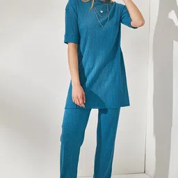 Olalook Ribbed Round Neck Tunic With Trouser Co-Ords-image-57