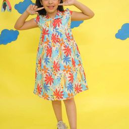Vastrarth Girls Floral Printed Pure Cottton Cap Sleeves Fit & Flare Dress-image-99