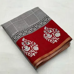 STAVA CREATION Ajrak Block Pure Cotton Chanderi Saree image 2
