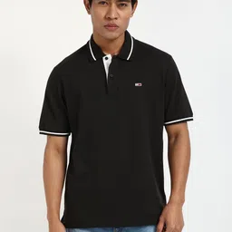 Tommy Hilfiger Men Solid Polo Collar Cotton T-shirt-image-13