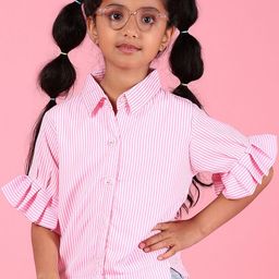 V-Mart Girls Spread Collar Vertical Striped Casual Shirt-picture-4