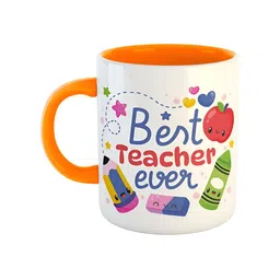 ARTBUG Orange & White Printed Ceramic Glossy Mug - 330 ml-14