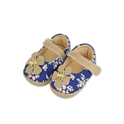 Neska Moda 6 To 12 Months Baby Girls Belly Shoe Fancy Partywear Floral Soft Velcro Sandal Booties (Toe to Heel Length - 12 cm, Beige:Blue)-18