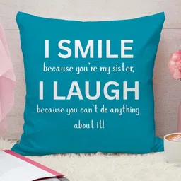 THE QUIRKY HOME White & Blue Printed Square-Shaped Rakshabandhan Gift Pre-Filled Cushion-image-73