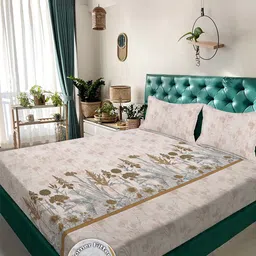 KLOTTHE Cream-Coloured Floral 300 TC King Bedsheet with 2 Pillow Covers-image-29