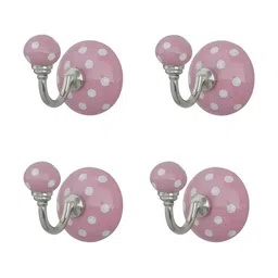 Indianshelf Pink & White 4 Pieces Printed Embossed Metal Hooks-0
