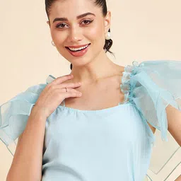 Fabway Clothing Accordion Pleated Sleeves Ruffles Crepe Crop Top-image-89