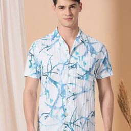 VALEN CLUB Men Premium Fit Cuban Collar Abstract Printed Cotton Casual Shirt-image-36