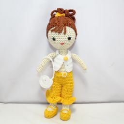 Handmade Amigurumi Crochet Doll Yelllow White dress with purse gift for child - 7.15 inch-image-12