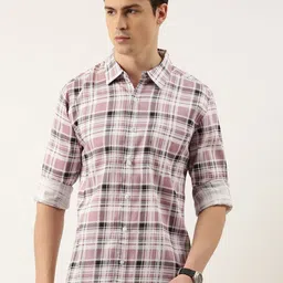 Metronaut Men Spread Collar Tartan Checked Cotton Casual Shirt-image-80