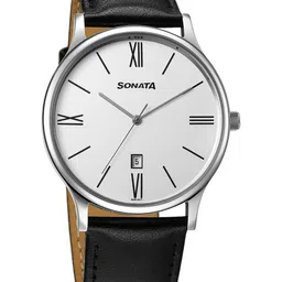 Sonata Men Brass Dial & Leather Straps Analogue Watch 77105SL22W-72