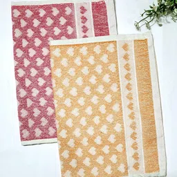 ANA Orange-Coloured & Pink 2 Pieces Printed Pure Cotton Hand Towels-11