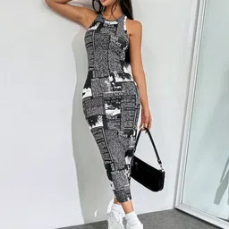BAESD Women Alphanumeric Printed Sleeveless Bodycon Maxi Dress-picture-14