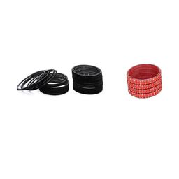 Somil Set of 28 Black & Red Glass Artificial Stones And Beaded Bangles Set-image-98