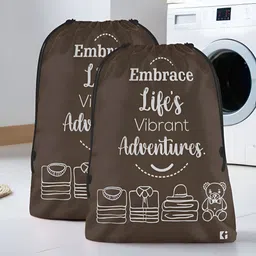 Aura Brown & White 2 Pieces Printed Foldable Laundry Bags-15