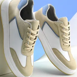 Roadster Men White Beige Chunky Colourblocked PU Casual Lace Up Sneakers-picture-47