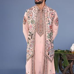 KALPRAAG Men Floral Embroidered Regular Sequinned Kurta with Trousers & With Dupatta-picture-12