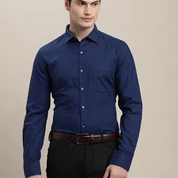 Turtle Men Standard Slim Fit Spread Collar Micro Checked Cotton Casual Shirt-image-72