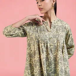 Winza Designer Women Floral Print Mandarin Collar Cotton Top-image-87