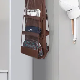 Kuber Industries Brown & Transparent 6 Pocket Multi-Utility Organisers-55