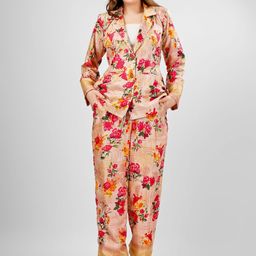 SUNFAIRY Floral Printed Shirt Collar Neck Coat With Trousers Co-Ords-picture-53