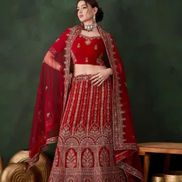 DEVATITHI Embroidered Thread Work Velvet Semi-Stitched Lehenga & Blouse With Dupatta-21