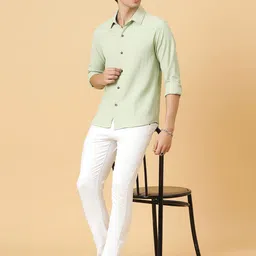 Kotty Men Relaxed Spread Collar Textured Self Design Casual Shirt-image-74