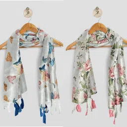 Printed Chiffon Women White Fancy Scarf, Scarf, Stole-image-15