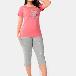 SWEET MOON Printed T-Shirt With Capri Night suit-image-59