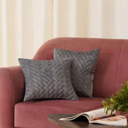 HOME 360 Grey 2 Pieces Geometric Embroidered Velvet Square Cushion Covers-image-24