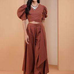 Stitchinc The Sailor Puff Sleeve Cotton Linen Top & Flare Palazzo-image-83