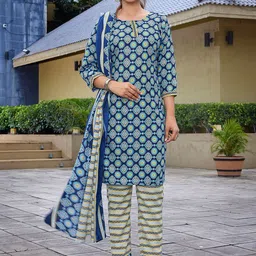 DIVASTRI Women Printed Regular Kurta with Trousers & With Dupatta-7