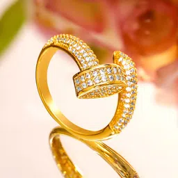 Rubans 22K Gold-Plated Wrap Design Cubic Zirconia Studded Adjustable Finger Ring-picture-34