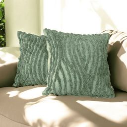 LUSHLYF Green & White Set of 2 Quirky Square Cushion Covers-20