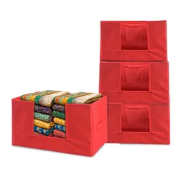 Kuber Industries Red 4 Pieces Non-Woven Cloth Drawer Organisers-25