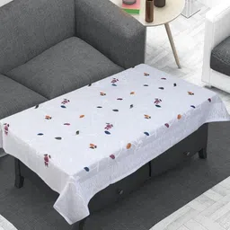 LooMantha White Floral Anti-Skid Cotton 4-Seater Table Cover-47