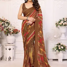 AMRUTKALA SAREES Abstract Printed Block Print Saree with Blouse Piece-18