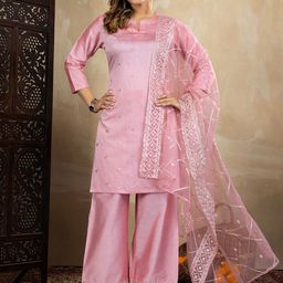 House of Pataudi Women Ethnic Motifs Embroidered Kurta with Palazzo & Dupatta-picture-13
